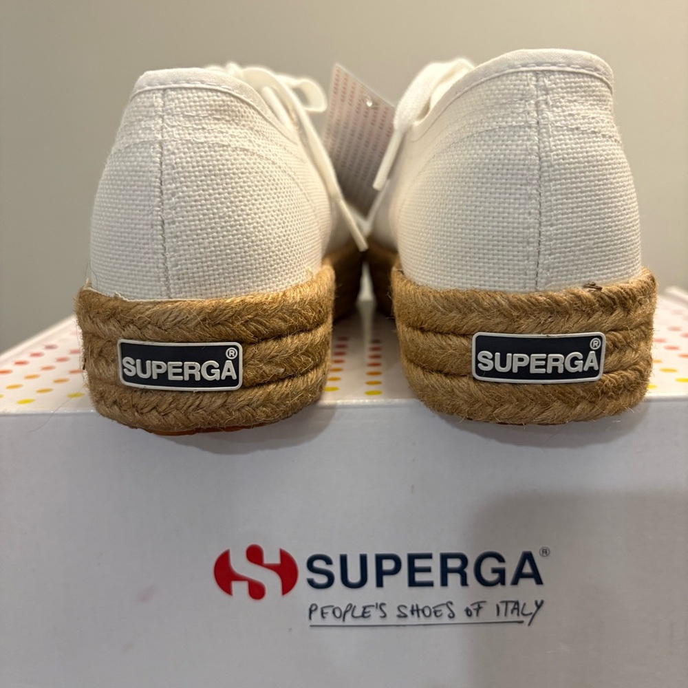 NWT SUPERGA 2730 COTROPEW  Espadrille sneakers in white/cream & brown Sz 7.5